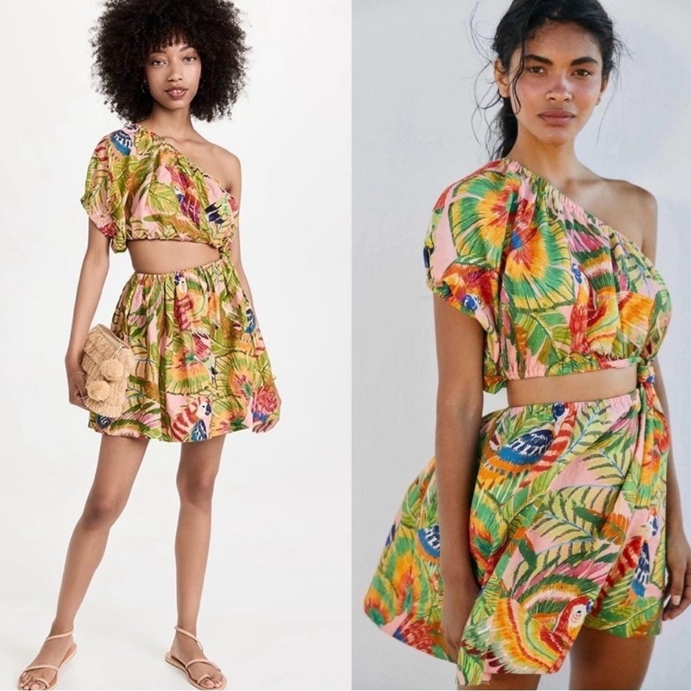 Farm Rio one shoulder macaw floral dress - size medium